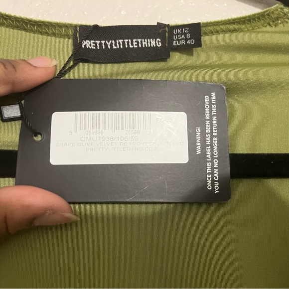 NWT PLT Shape Olive Velvet Tie Front Crop Top with Matching Velvet Tights Size 8 - Picture 8 of 9